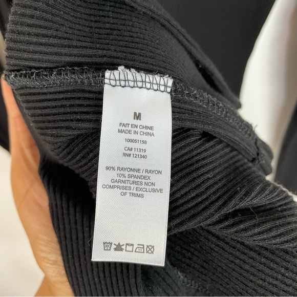 Black Ribbed Mock Neck Bodycon Long Sleeve Midi Dress Front Slit - Dynamite - Picture 7 of 7